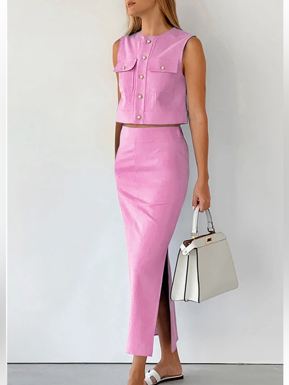 Commense Split Pockets Sleeveless Skirt Set Size Large NWT - Picture 2 of 4